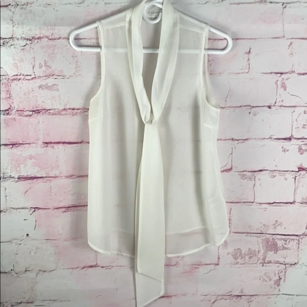 FOREVER21 Cream Sheer Ribbon Tie Blouse - Picture 2 of 4
